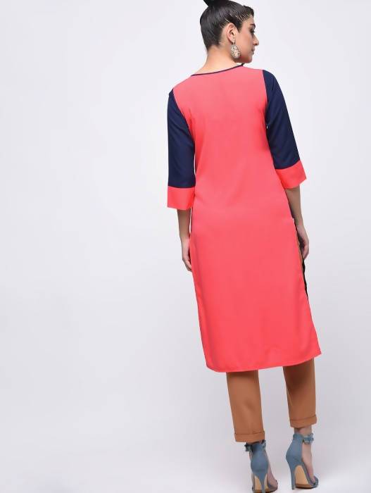 Aniyah Crepe Block Printed Multicolor Straight Kurta (AN-138K) | Grocsy