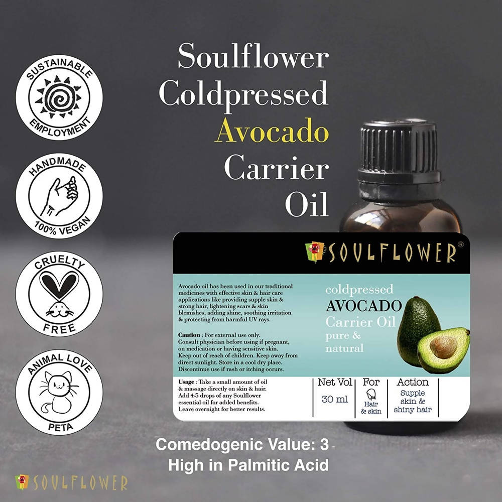 Soulflower Cold Pressed Avocado Carrier Oil Pure & Natural | Grocsy