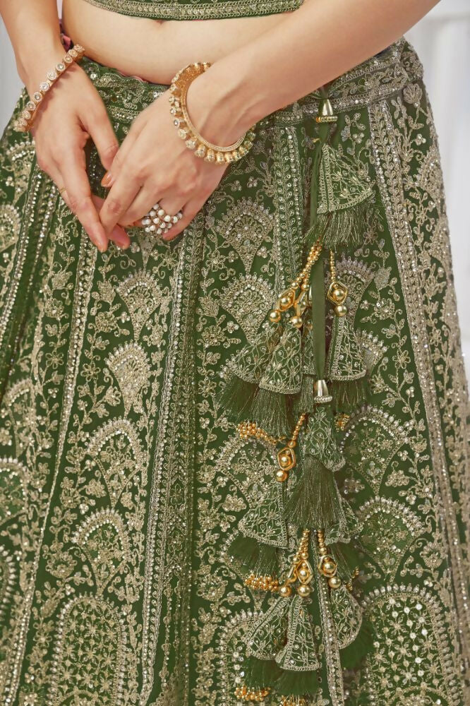 Kesar Fab Green Net Hand_Woven Lehenga | Grocsy