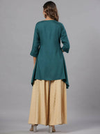 Juniper Women Teal Rayon Solid Asymmetric Kurta | Grocsy