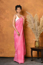Very Much Indian Handblock Printed Cotton Saree With Natural Dyes - Pink | Grocsy