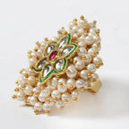 Mominos Fashion Joharkamal Gold-Polished with Pearls Adjustable Finger Ring | Grocsy