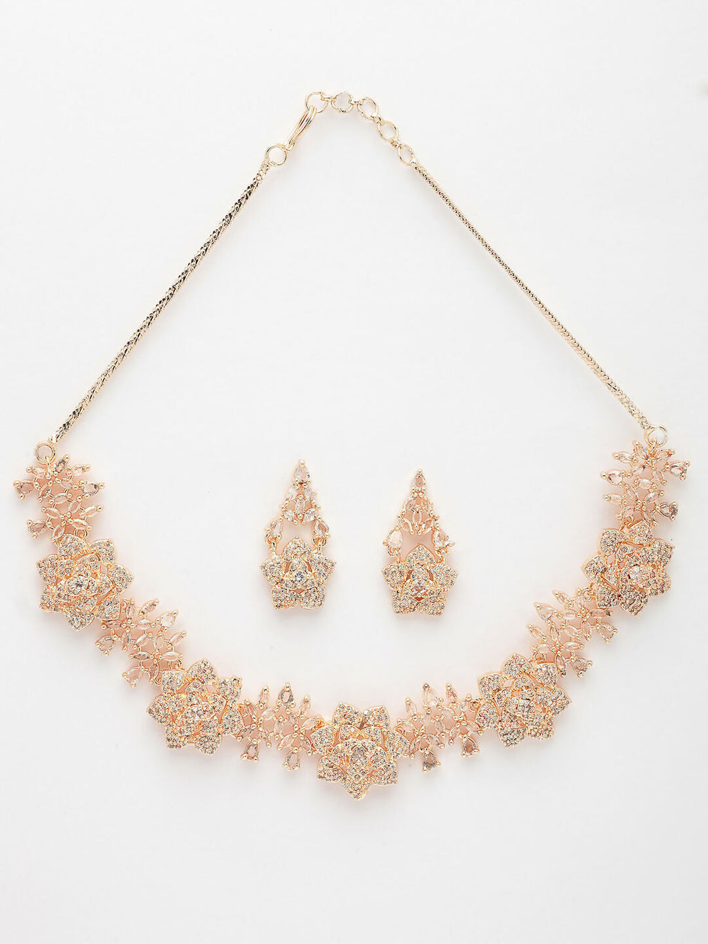 NVR Women's Rose Gold-Polished American Diamond-Studded Handcrafted Jewellery Set | Grocsy