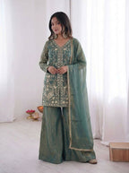 Teeya Creation Teal Color Fendy Silk Embroidery Work Wedding Wear Salwar Suit | Grocsy