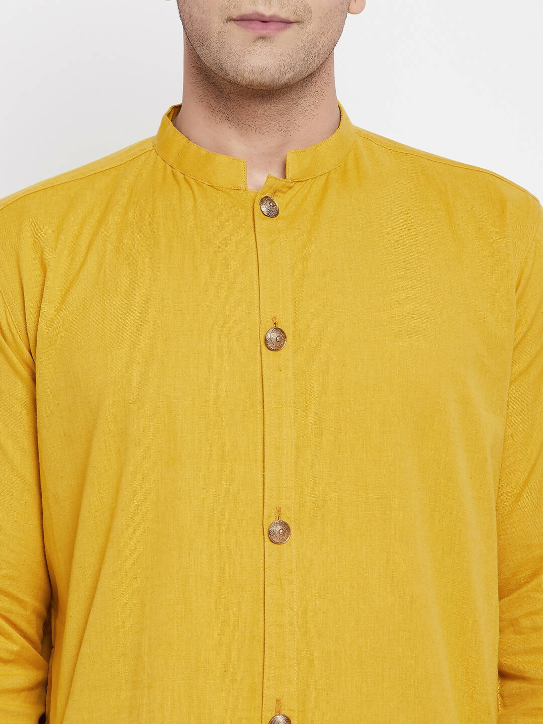 Even Apparels Yellow Pure Cotton Men's Sherwani Kurta With Open Front | Grocsy