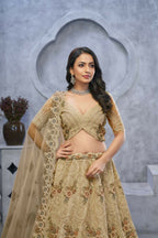 Kesar Fab Golden Net Embroidered Lehenga | Grocsy