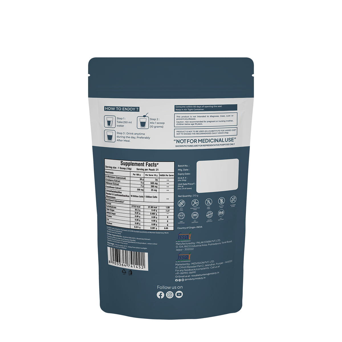 Miduty by Palak Notes UTI Relief with D-Mannose And Cranberry-Vanilla Flavor | Grocsy