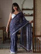 Suta Purple Floral Pure Cotton Saree | Grocsy