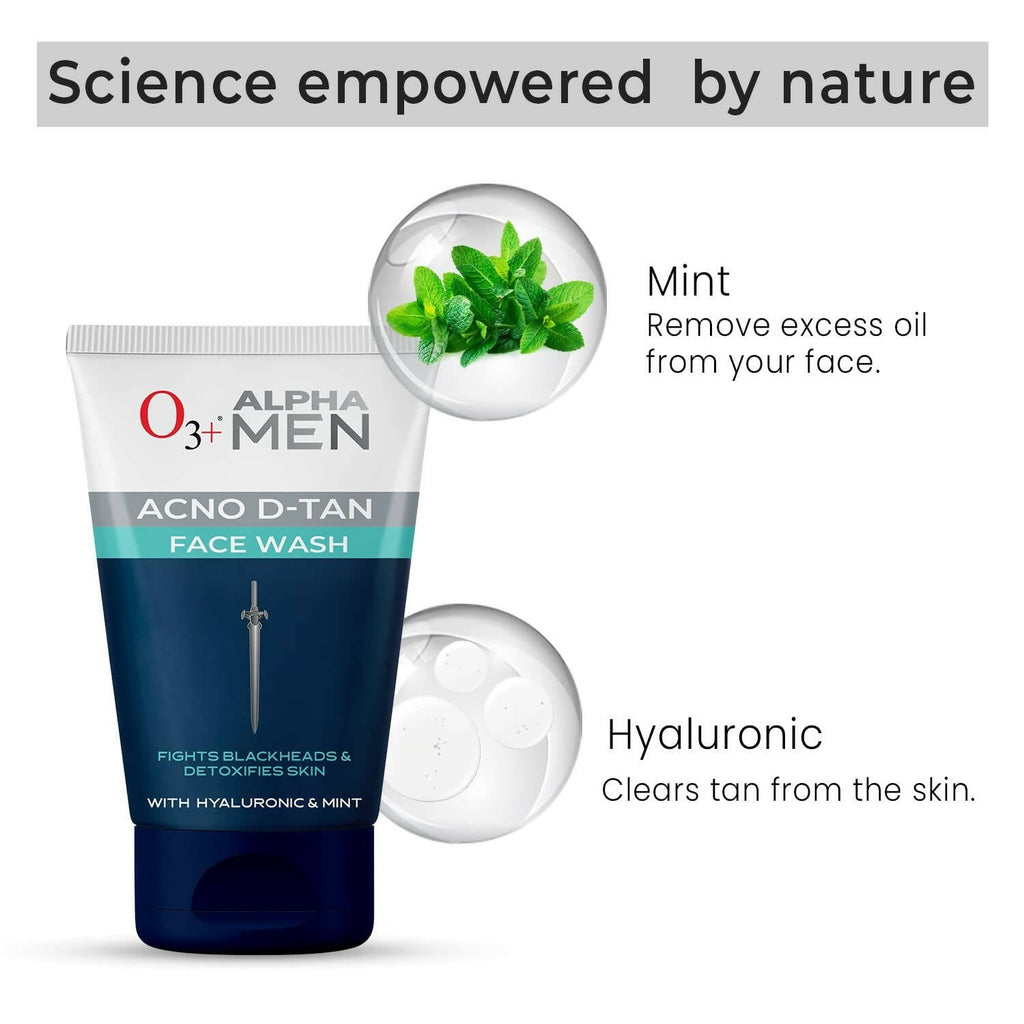 Professional O3+ Alpha Men Acno D-TAN Face Wash with Hyaluronic & Mint | Grocsy