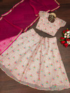 Jyoti Fashion Beautiful Peach Organza Silk Embroidered Kids Lehenga Choli Set | Grocsy