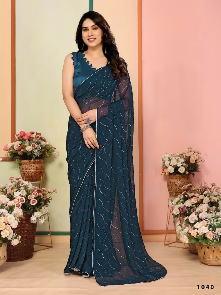 Aafreen Partywear Designer Bottle Green Georgette Fancy Saree | Grocsy