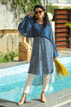 Juniper Women Navy Georgette Bandhani High-Low Tunic | Grocsy