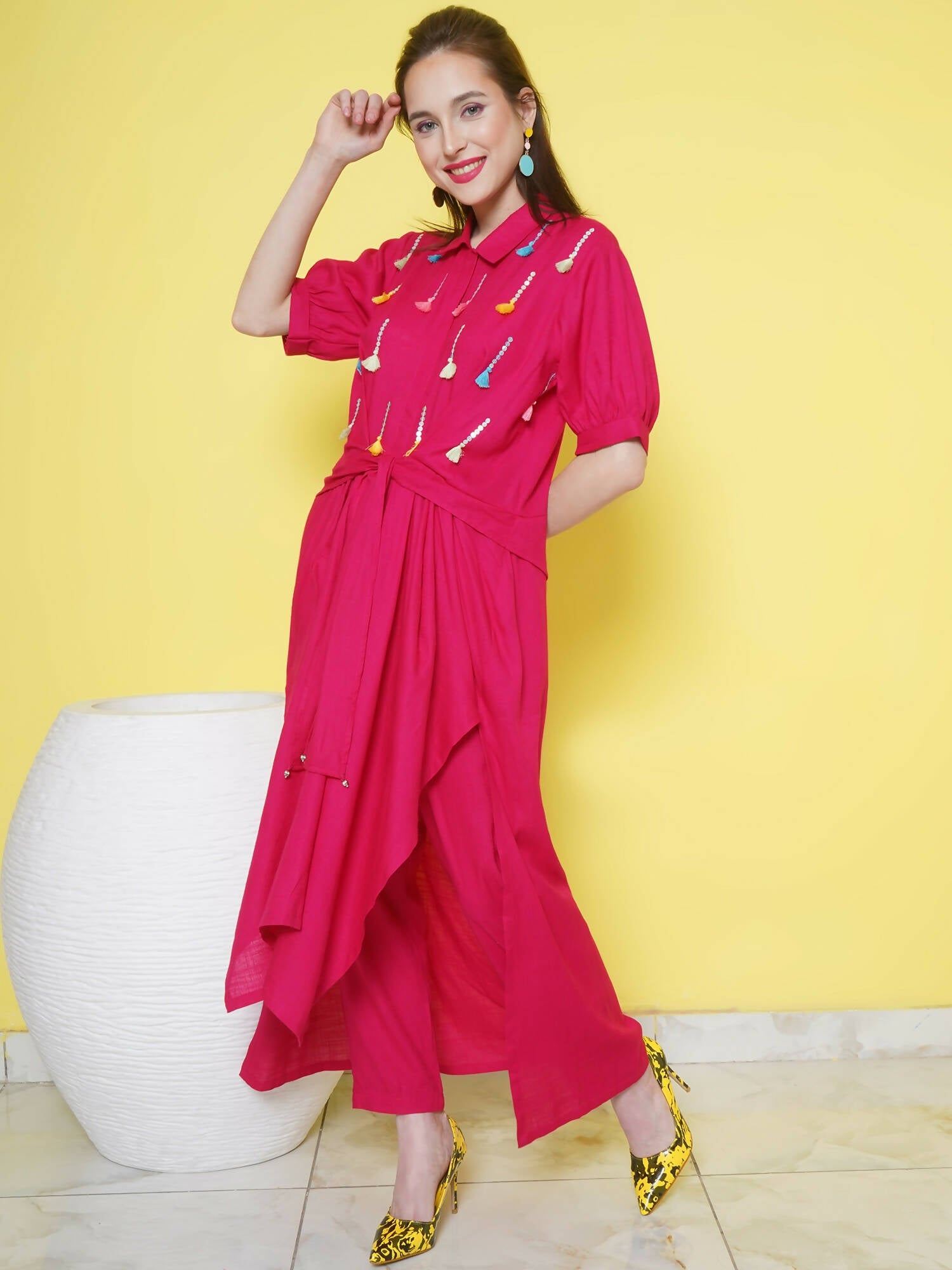 Women Republic Pink Rayon Indoester Set | Grocsy