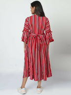 Manet Three Fourth Maternity Dress With Concealed Zipper Nursing Access - Red | Grocsy