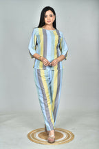 Morchari Digital Print Semi Muslin Co-Ord Set Top & Trouser-Multicolor | Grocsy