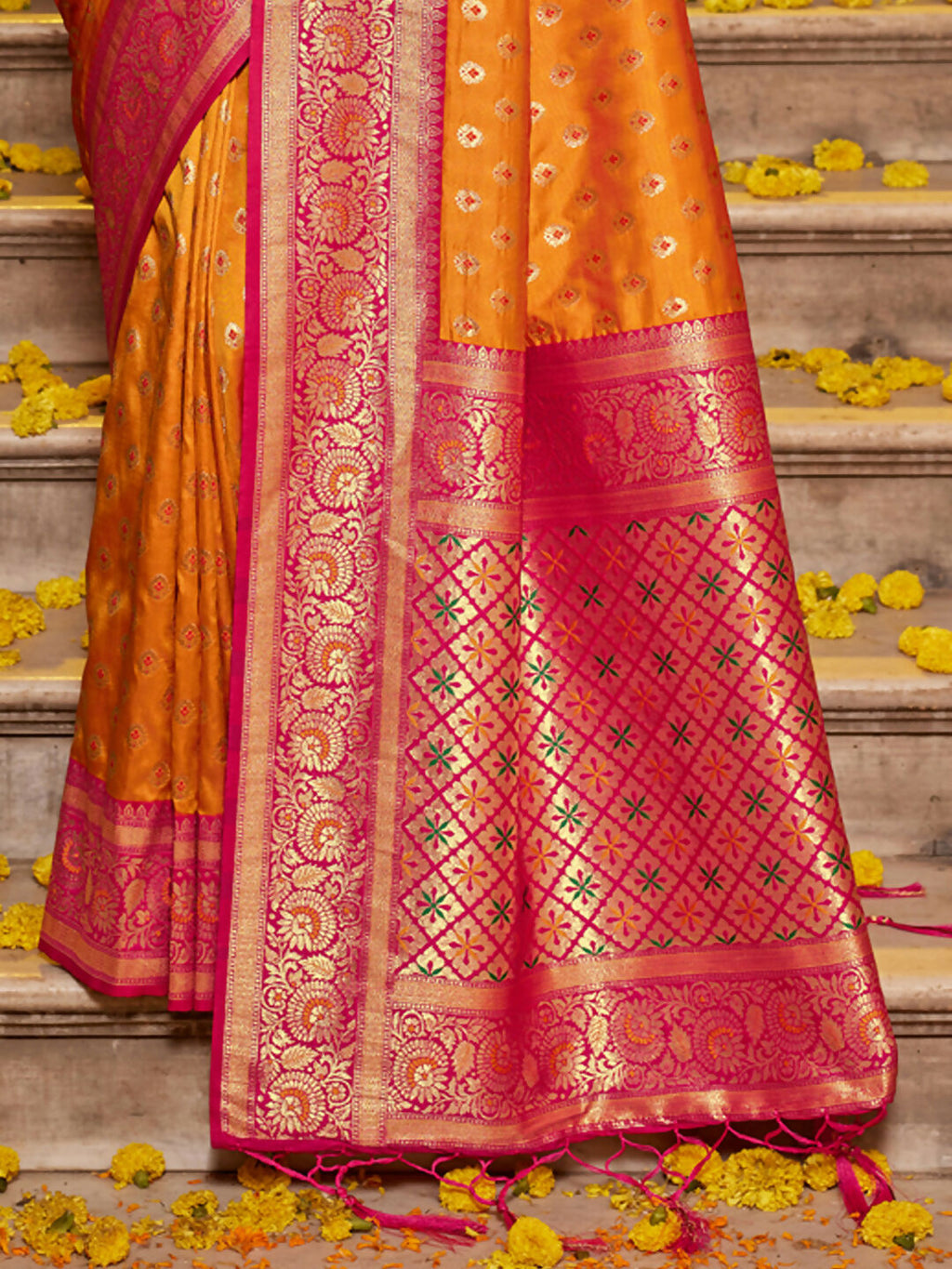 Shree Shyam Fashion Banarasi Silk Mustard Saree | Grocsy
