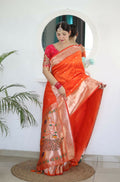 Orange Woven Jacquard Designer Embroidery Work Party Wear Saree - Parampara | Grocsy