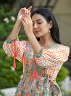 Kaajh Women's Orange Hand Block Printed Dress | Grocsy