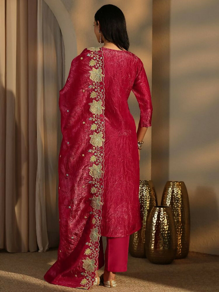 Teeya Creation Rani Color Barsana Silk Pakistani Style Salwar Suit | Grocsy