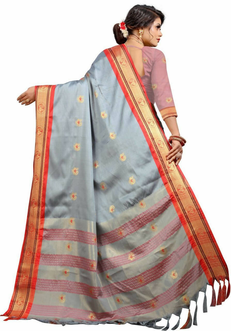DEIANA'S Beautiful Designer Golden zari Soft Lichi Silk Saree - Grey | Grocsy