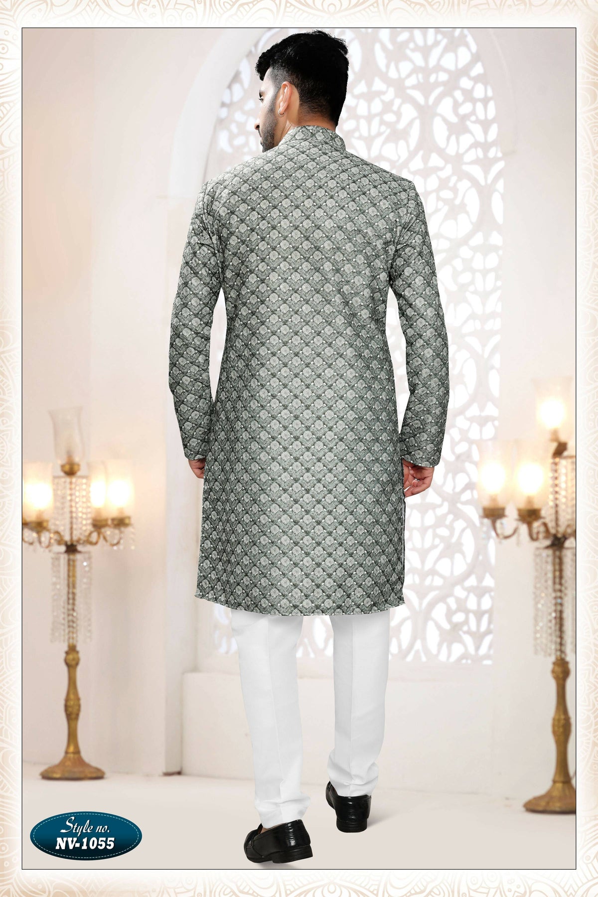 Joban Fashion Men's Green Straight Silk Thread Embroidery All Over Kurta Set | Grocsy