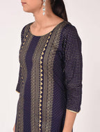 Cheera Hand Block Print Navy Color Straight Kurta | Grocsy