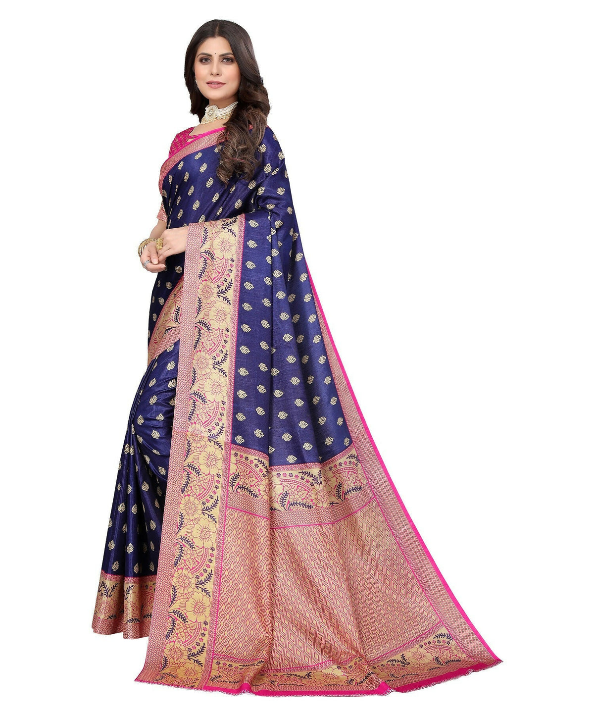 Vamika Navy Blue Printed Art Silk Saree | Grocsy