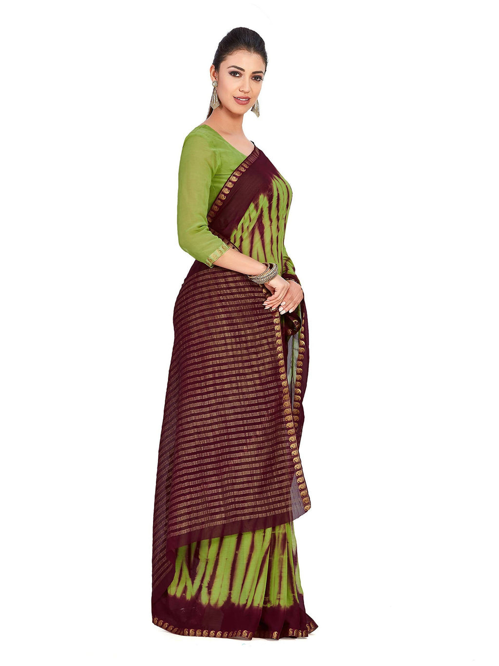 Mimosa Women's Green Chiffon Banarasi Silk Saree | Grocsy