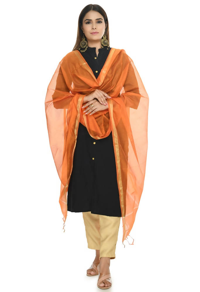 Mominos Fashion Orange Banarsi Piping Dupatta | Grocsy