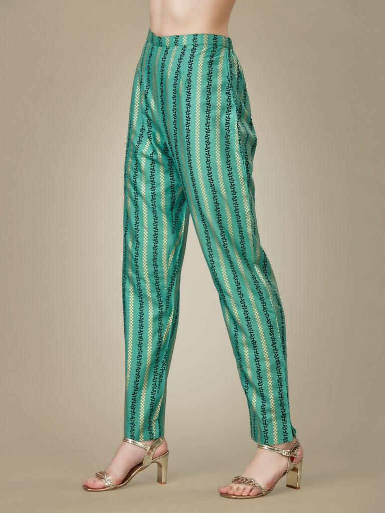 Jyoti Fashion Women's Pista Green Rayon Embroidered Kurta Pant Set | Grocsy
