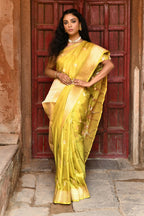 Joban Fashion Yellow Pure Katan Pure Handloom Banarasi Silk Saree | Grocsy
