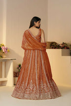 Kesar Fab Orange Jimmy Choo Hand_Woven Lehenga | Grocsy