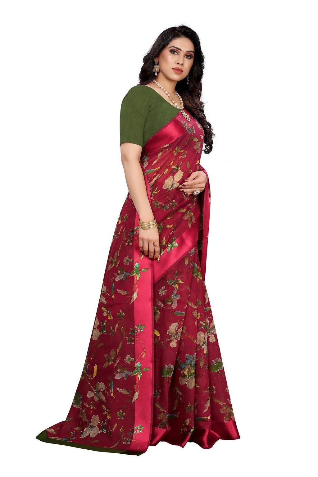Vamika Red Linen Satin Patta Saree (MANSI RED) | Grocsy