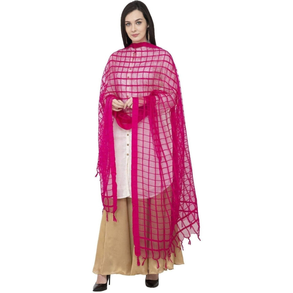 A R SILK Cotton Square Regular Rani Color Dupatta or Chunni | Grocsy