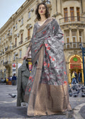 Lovely Dark Grey Polly Brasso Designer Saree - Emponline | Grocsy
