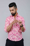 Miravan Men's Pink Print Comfort Cotton Festive Shirt | Grocsy