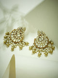 Nuyug 22K Gold-Plated Kundan Stone Studded & Pearl Drop Beaded Crescent Shaped Chandbalis | Grocsy