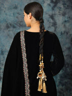 Ruby Raang Gold Gota Pati Work And Threads With Pearls And Black Thread And Mirrors | Grocsy