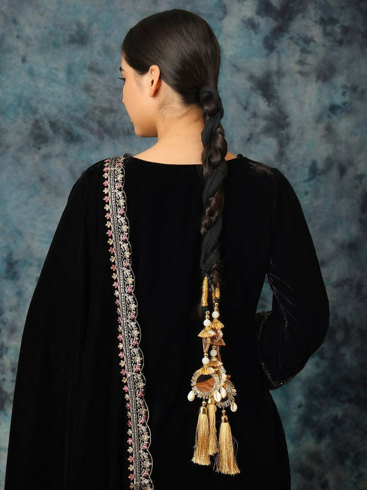 Ruby Raang Gold Gota Pati Work And Threads With Pearls And Black Thread And Mirrors | Grocsy