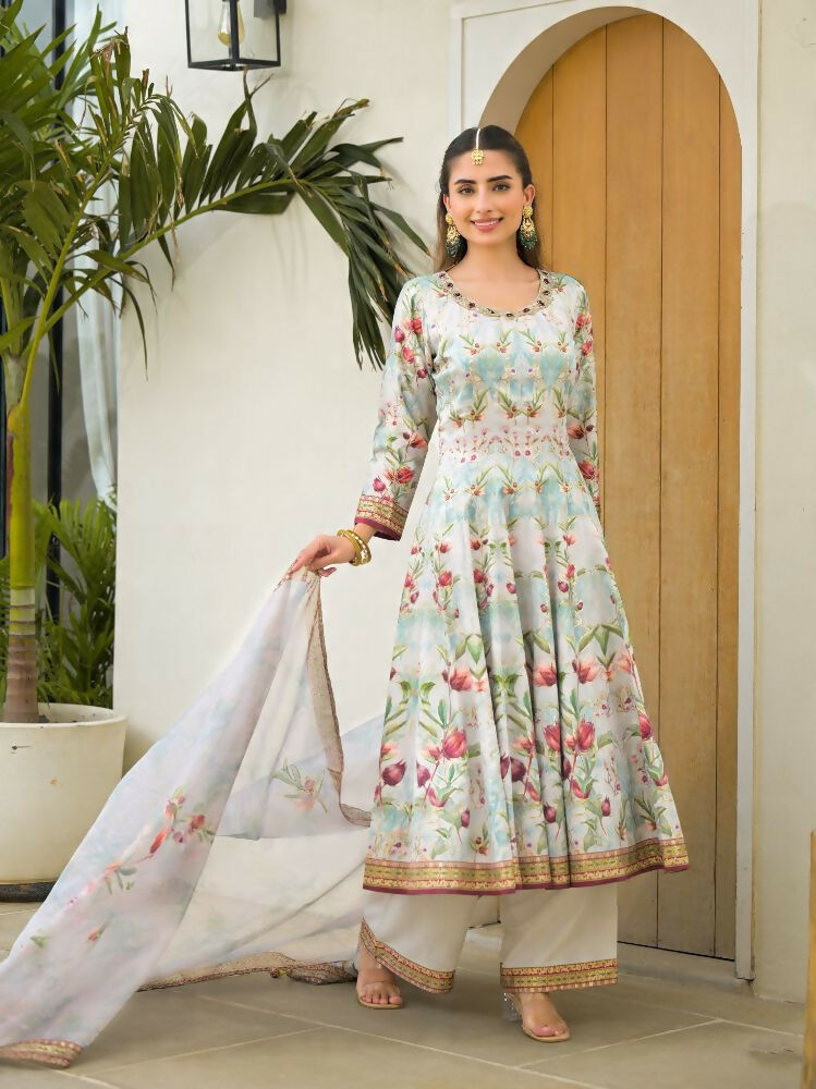 Functional Designer Sky Jam Silk Anarkali suit with Dupatta-Anbazaar | Grocsy