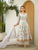 Functional Designer Sky Jam Silk Anarkali suit with Dupatta-Anbazaar | Grocsy