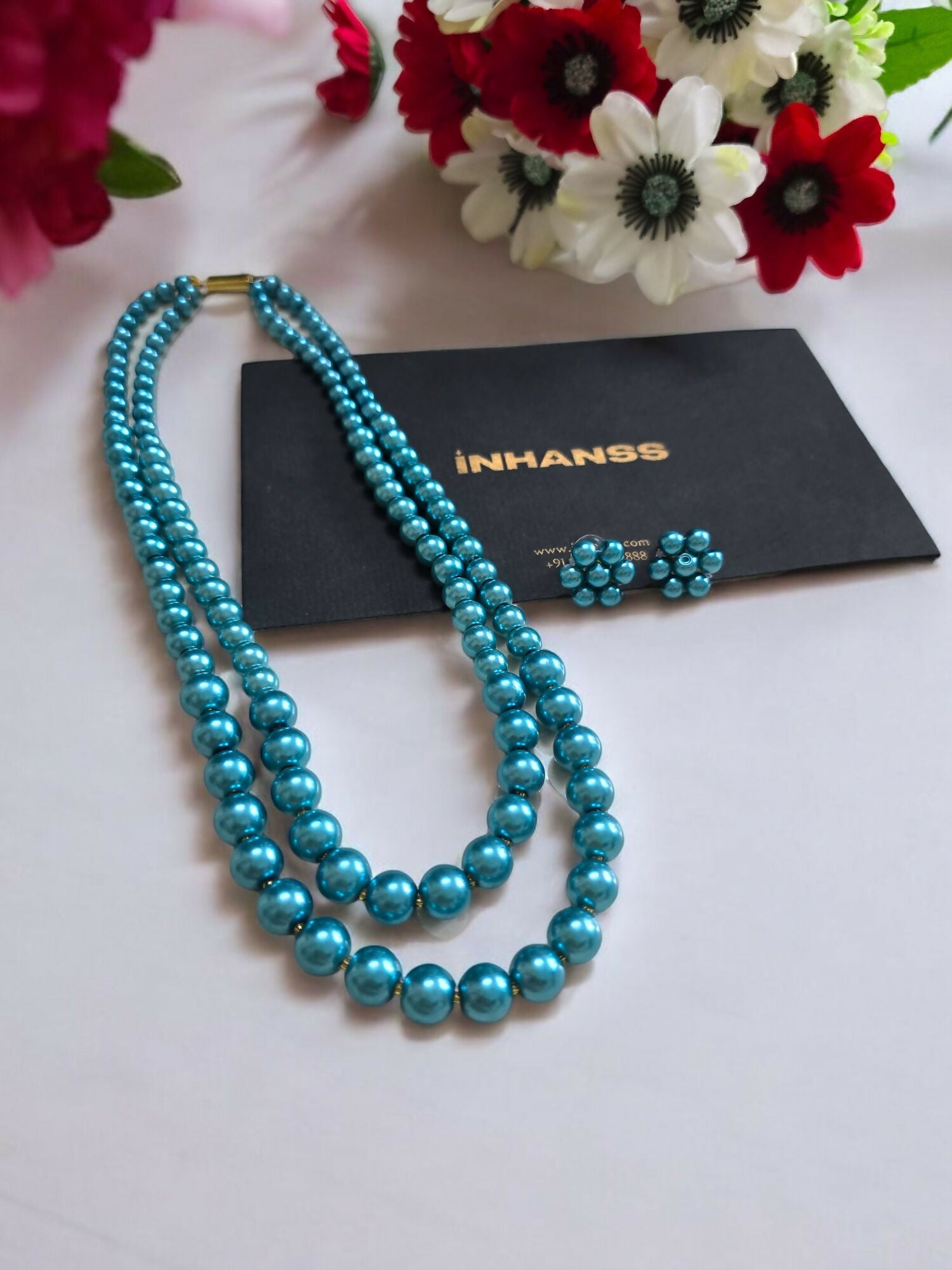 Inhanns Everyday Workwear Pearl Set (Double Layered Pearls) - Sea Blue | Grocsy