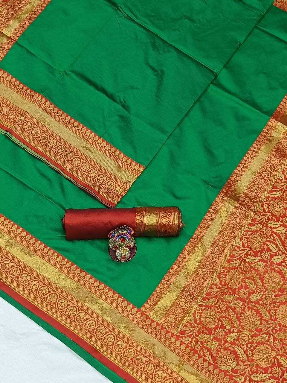 DEIANA'S Beautiful Designer Golden zari Soft Lichi Silk Saree - Green | Grocsy