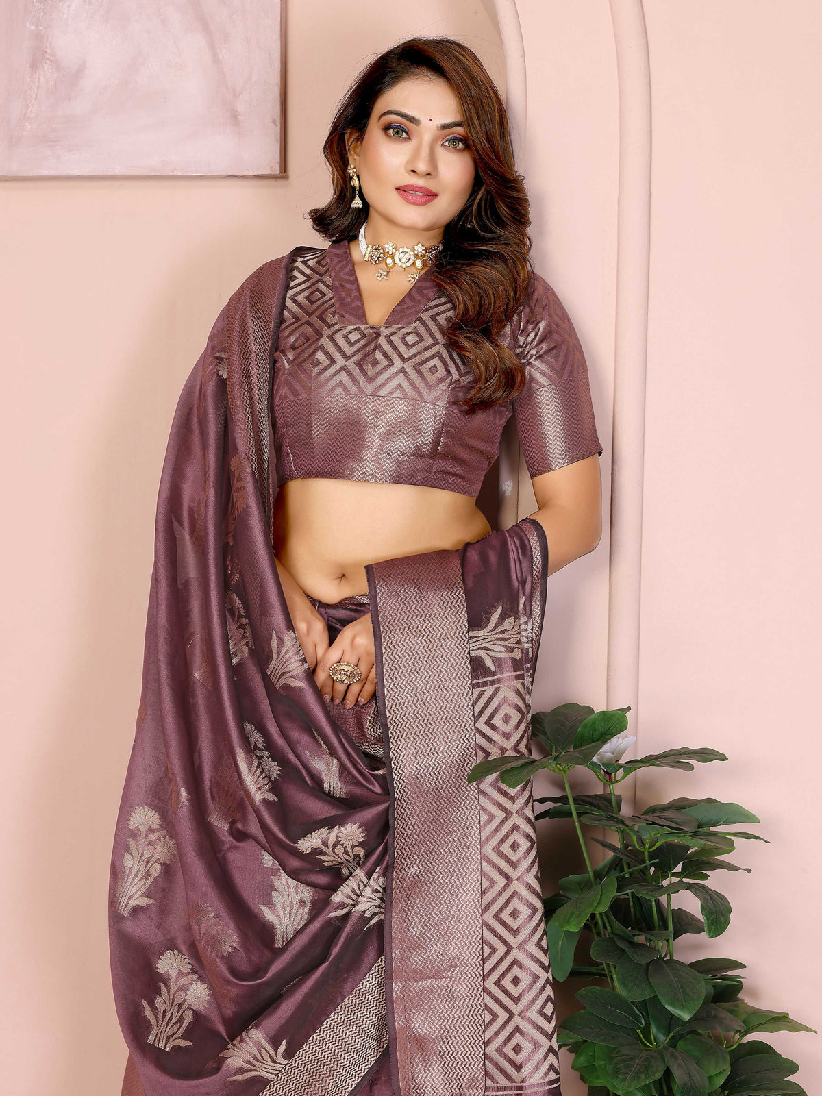 Aastha Fashion Purple Soft Organza Silk Weaving Saree | Grocsy