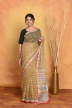 Very Much Indian Pure Kota Cotton Handblock Printed Saree - Yellow | Grocsy