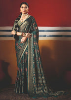 Joban Fashion Teal Blue Dull Moss Brasso Saree | Grocsy