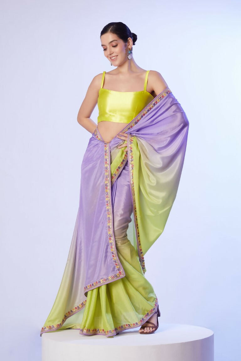 Lavender Chinon Solid Designer & Lace Work Saree - Samaa | Grocsy