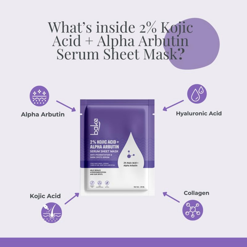 Bake 2% Kojic Acid + Alpha Arbutin Sheet Mask For Glowing Skin & Pigmentation | Grocsy