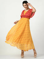Myshka Women's Yellow Empire Printed Dress | Grocsy