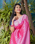 DEIANA'S Beautiful Designer Golden zari Soft Lichi Silk Saree - Pink | Grocsy